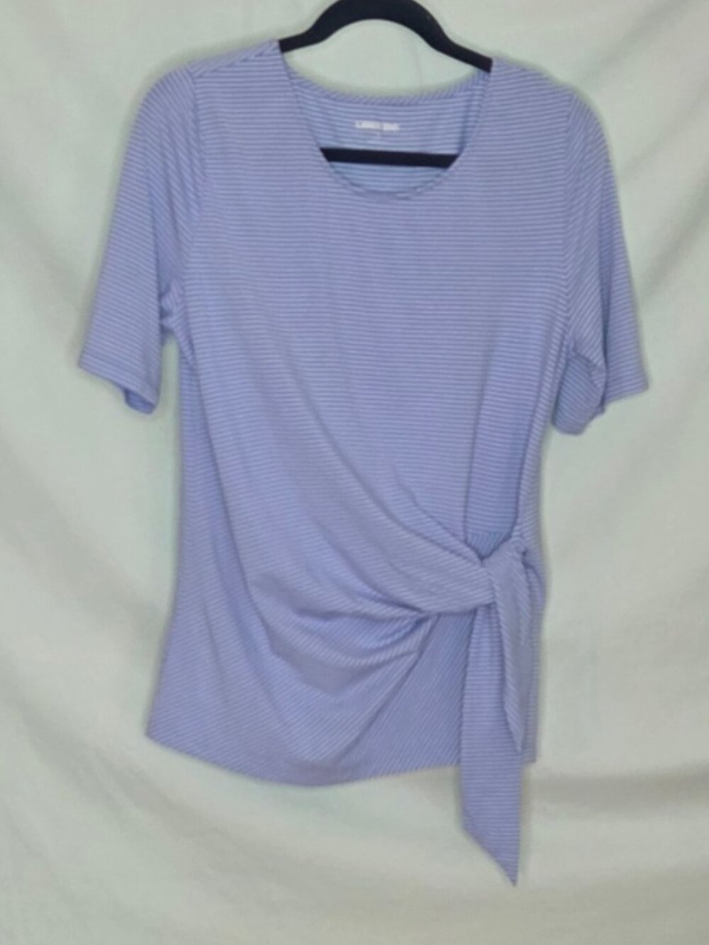 Lands' End Cotton Tee - short sleeved - blue, side tie, cotton knit, sz. M